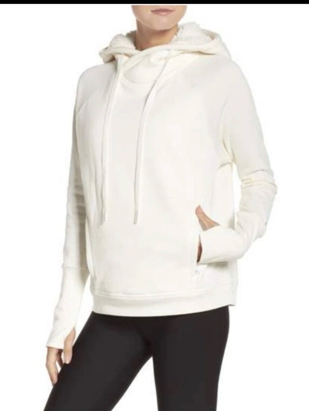 Alo Frost Faux Shearling Lined Hoodie Womens Size Small Ivory Athleisure